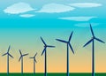 Windmills standing in the Field against the background of blue Sky, Power wind, Alternative source of Energy Royalty Free Stock Photo