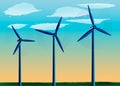 Windmills standing in the Field against the background of blue Sky, Power wind, Alternative source of Energy Royalty Free Stock Photo