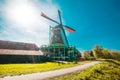 Windmills. Summer at Zaanse Schans. Authentic dutch landscape with old wind mills. Holland, Netherlands