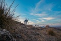 Windmills at the sunset in Consuegra town in Spain