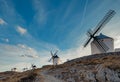 Windmills at the sunset in Consuegra town in Spain Royalty Free Stock Photo