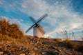 Windmills at the sunset in Consuegra town in Spain Royalty Free Stock Photo