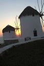 Windmills Sunset at Mykonos, Greece Royalty Free Stock Photo