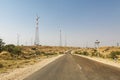 Windmills in the Thar desert close to Jaisalmer, Rajasthan, India Royalty Free Stock Photo
