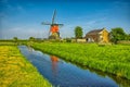 Windmills and water canal in Kinderdijk, Holland