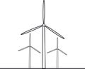 Windmills wind turbines farm power production of renewable green energy