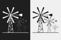 Black and white silhouette windmill alternative and renewable energy icon flat style illustration Royalty Free Stock Photo