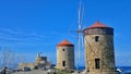 Windmils on rodos island, greece Royalty Free Stock Photo