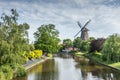 Three-floor Smock Mill at the Lower Saxon Mill Road, East Frisia, Germany