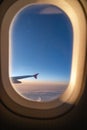 The window of the airplane. A view of porthole window on board an airbus for your travel concept Royalty Free Stock Photo