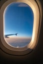 The window of the airplane. A view of porthole window on board an airbus for your travel concept