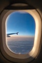 The window of the airplane. A view of porthole window on board an airbus for your travel concept