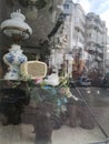The window of an antique shop with vintage items Royalty Free Stock Photo