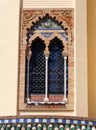 Window in the arabesque style Mudejar Pavilion, Seville, Andalusia, Spain.