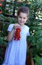 Window baby farmer in the balcony with red tomatoes Royalty Free Stock Photo