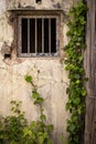 Window with bars in a derelict and ruined world war 2 gun emplacement on the Australian East coast Royalty Free Stock Photo