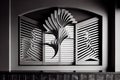 a window with beautiful, custom louvers that complement the room's other design elements