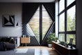 a window with beautiful, custom louvers that complement the room's other design elements