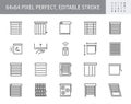 Window blinds line icons. Vector illustration include icon - mosquito net, roller, automatic motorized rolls, measuring