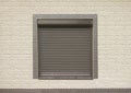A window with brown Rolling Shutters