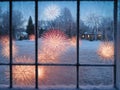 A Window With A Bunch Of Fireworks In It. Generative AI