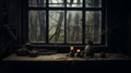 Moody And Atmospheric Window Table: A Poetic Woodland Gothic Photography