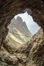 Window carved in the mountain wall Royalty Free Stock Photo