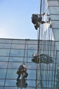 Window cleaners on office building, photo taken 20.05.2014 Royalty Free Stock Photo