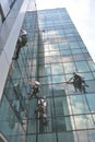 Window cleaners on office building, photo taken 20.05.2014 Royalty Free Stock Photo