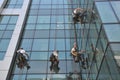 Window cleaners on office building, photo taken 20.05.2014 Royalty Free Stock Photo