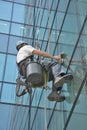 Window cleaners on office building, photo taken 20.05.2014 Royalty Free Stock Photo