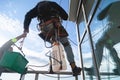 Window cleaners work on a high-rise building Royalty Free Stock Photo