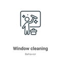 Window cleaning outline vector icon. Thin line black window cleaning icon, flat vector simple element illustration from editable Royalty Free Stock Photo