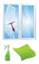 Window cleaning service concept with glass scraper and spray vector illustration. Window cleaning spray Royalty Free Stock Photo