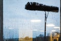 Window cleaning using telescopic water brush and wash system Royalty Free Stock Photo