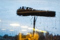 Window cleaning using telescopic water brush and wash system Royalty Free Stock Photo