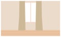 Window closed with beige curtains flat vector illustration. Interior element isolated on light wall