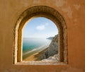 Window on the coastal landscape of a bay Royalty Free Stock Photo