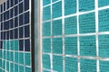 A window is covered with blue notes. Royalty Free Stock Photo