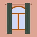 Window and curtains in the room. House window. Vector flat illustration Royalty Free Stock Photo