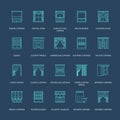 Window curtains, shades line icons. Various room darkening decoration, lambrequin, swag, french curtain, blinds and Royalty Free Stock Photo