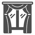 Window with curtains solid icon, house interior concept. Vector graphics. Home window silk drapes sign on white Royalty Free Stock Photo