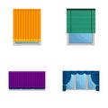 Window decor icons set cartoon vector. Blinds and curtain