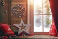 Window decorated for holidays Royalty Free Stock Photo