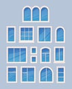 Window design. Glass various types architectural outdoor object garish vector collection