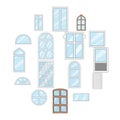 Window design types icons set, cartoon style