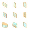 Window display icons set, isometric style