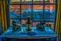 A window display lit by an oil lamp Royalty Free Stock Photo
