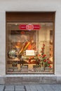 Feb 4, 2020 - Salzburg, Austria: Window display of mozartkugel candy on the street of Getreidegasse Royalty Free Stock Photo