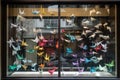 window display of origami birds, flying freely in the breeze Royalty Free Stock Photo